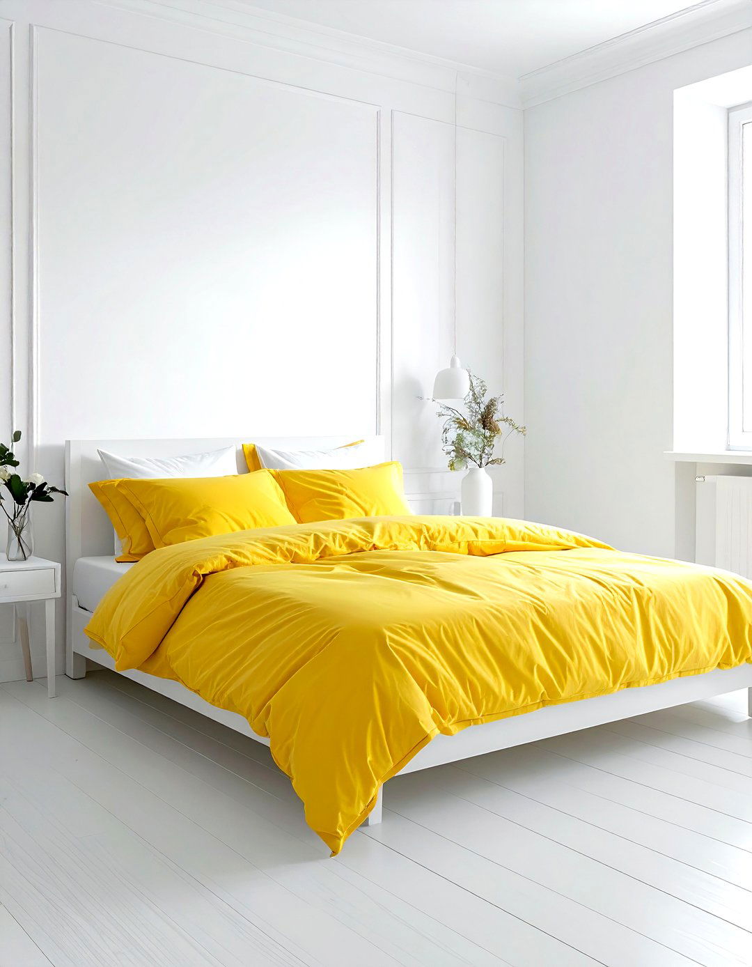 White bedroom with yellow bedding - 30 yellow and white bedroom ideas