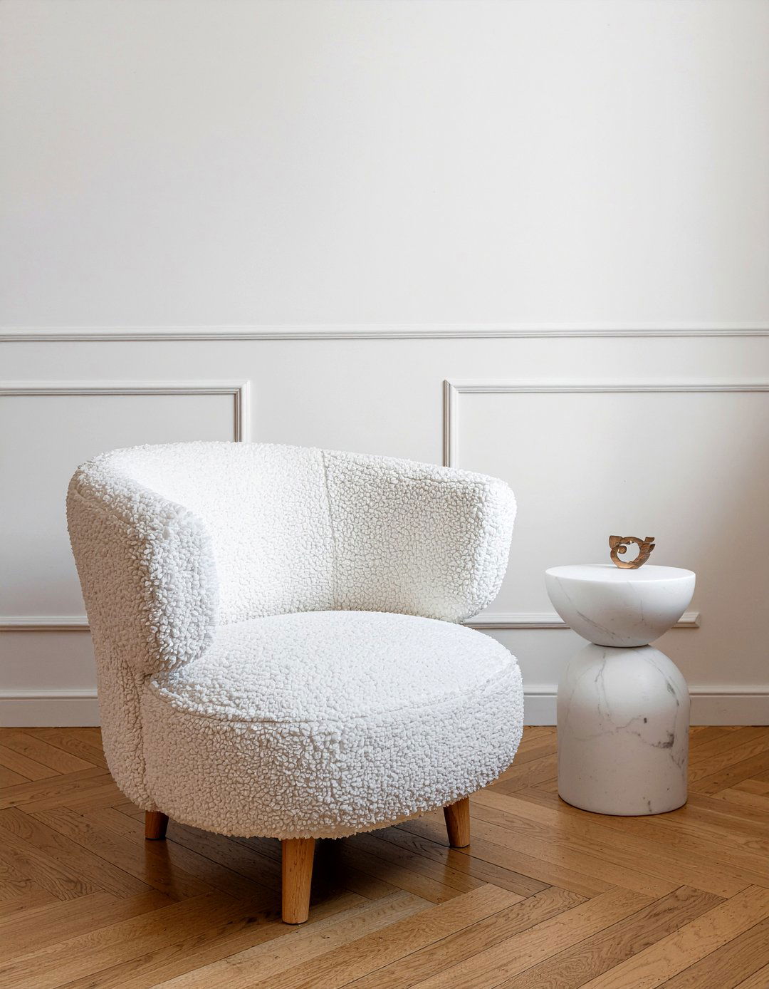 White boucle chair - 30 living room lounge chair ideas