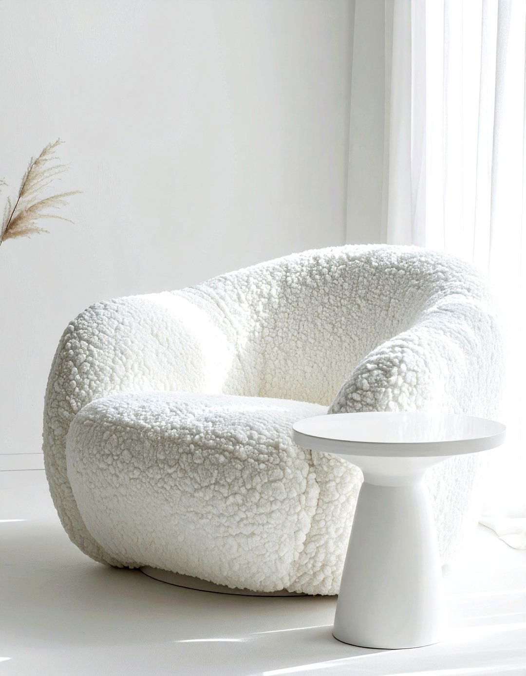 White boucle chair - 30 all white decor ideas