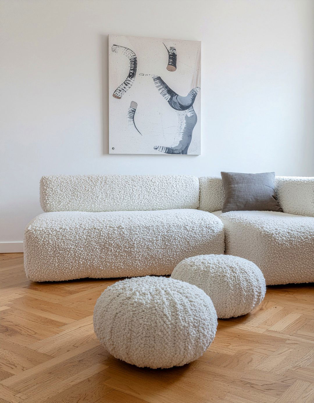 White boucle modular pit - 30 living room pit sofa ideas