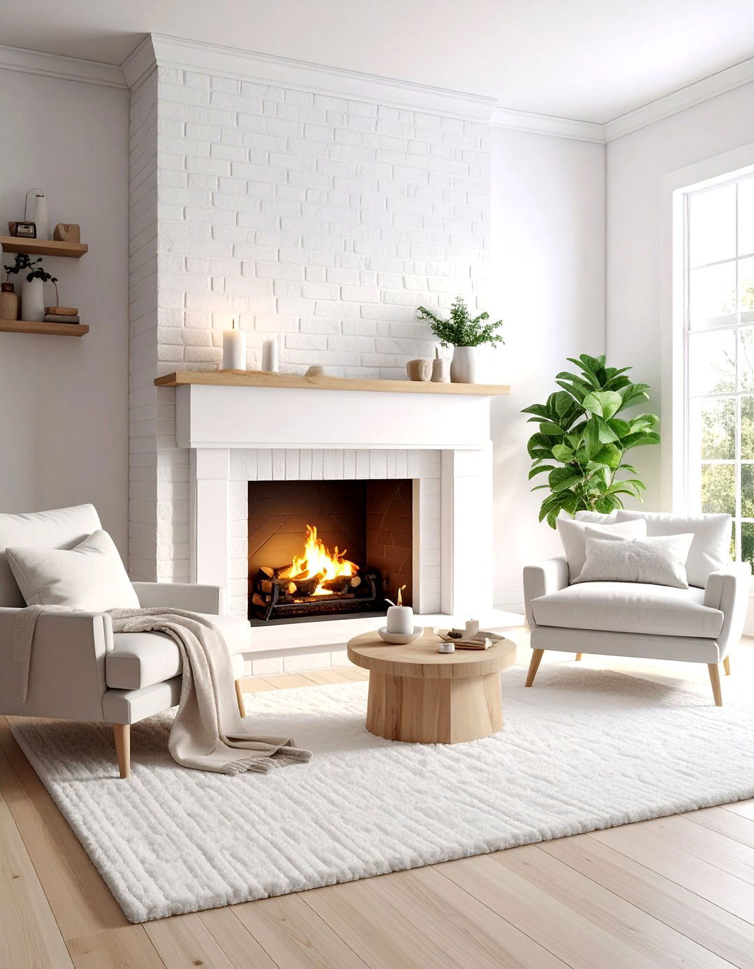 White brick fireplace - 30 living room wood burning fireplace ideas