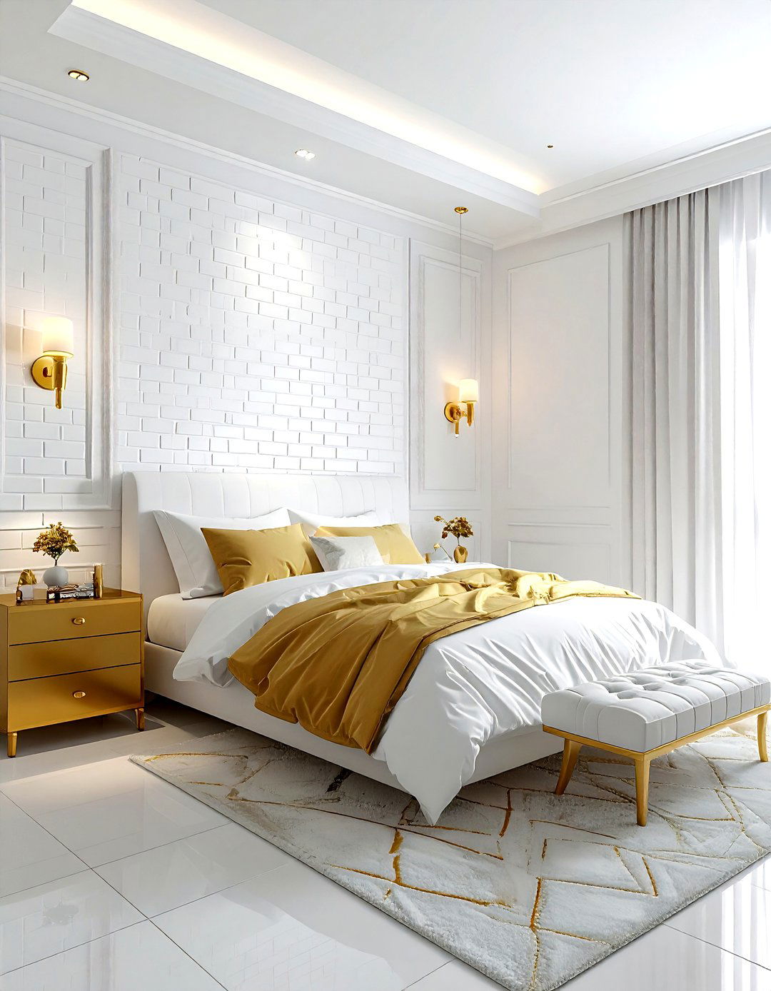 White brick wall gold bedroom - 30 gold and white bedroom ideas