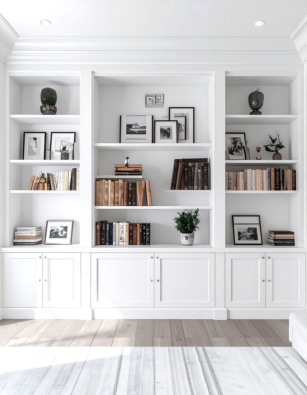 White built in bookcases - 30 living room wall shelving ideas