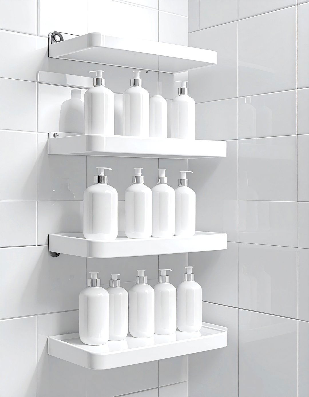 White corner shower caddy - 30 white bathroom accessories ideas