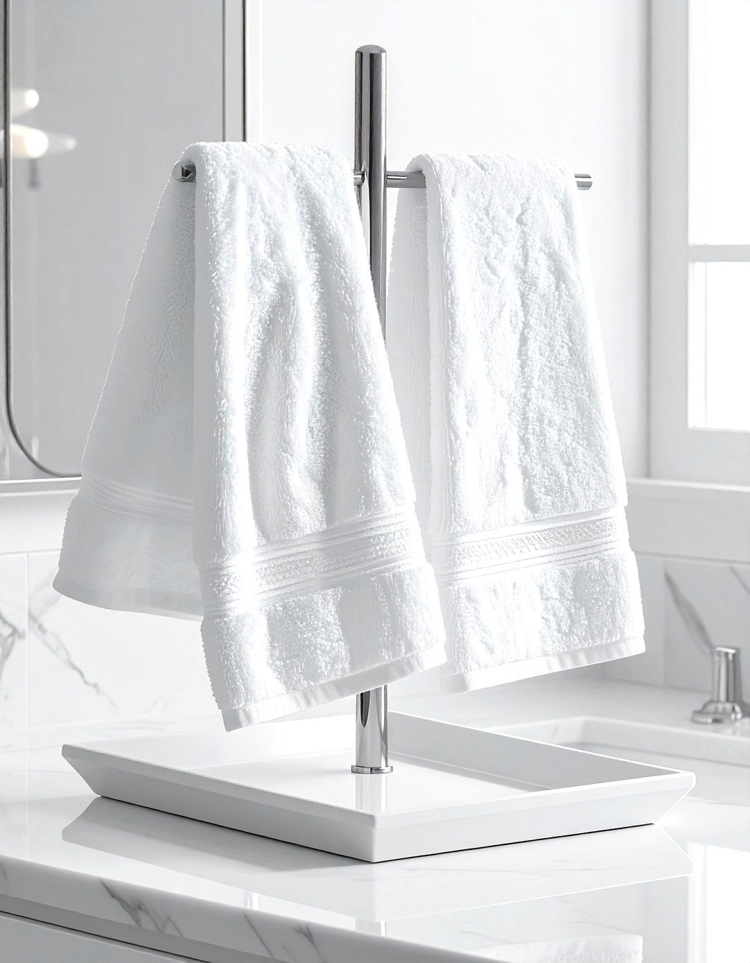 White countertop towel stand - 30 white bathroom accessories ideas