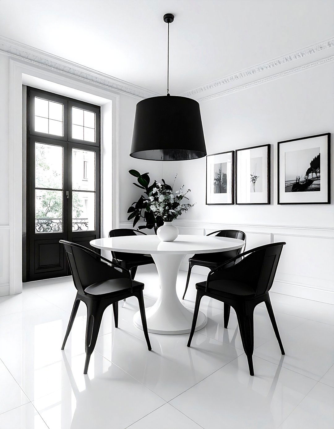 White dining room black accents - 30 Fixer Upper dining room ideas