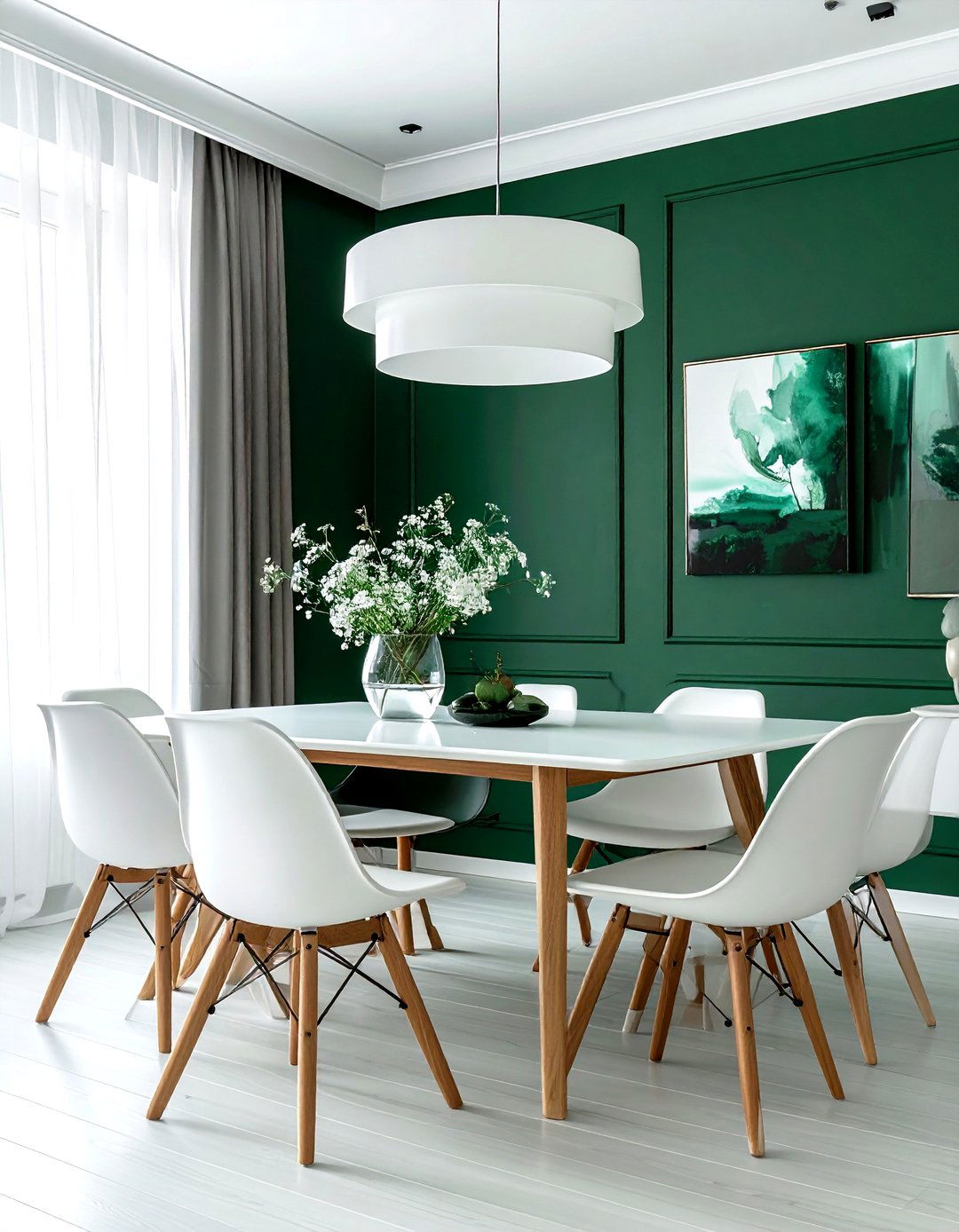 White dining room emerald green accent wall - 30 emerald and white dining room ideas