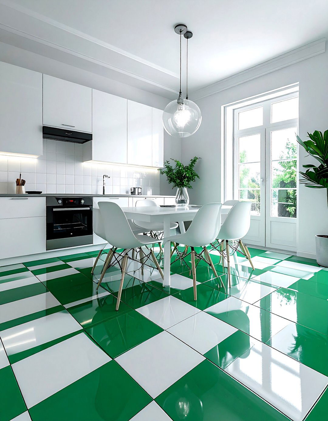 White dining room emerald green floor tile - 30 emerald and white dining room ideas