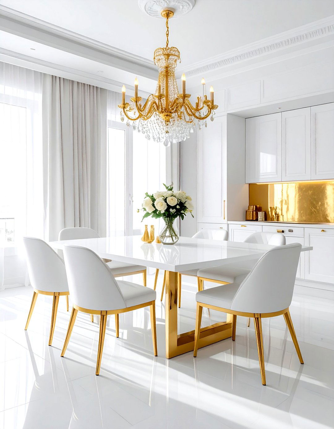White dining room gold - 30 bright white dining room ideas