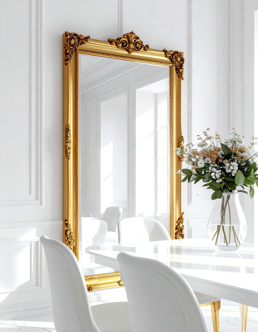 White dining room mirror - 30 bright white dining room ideas