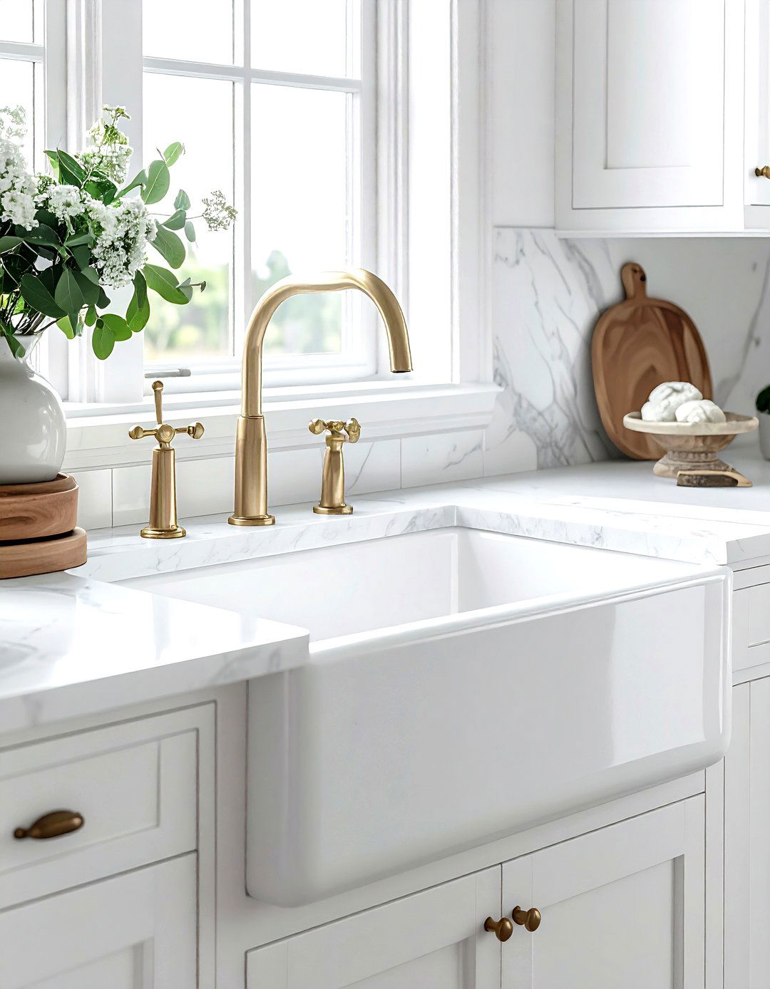 White farmhouse sink - 30 white kitchen decor ideas