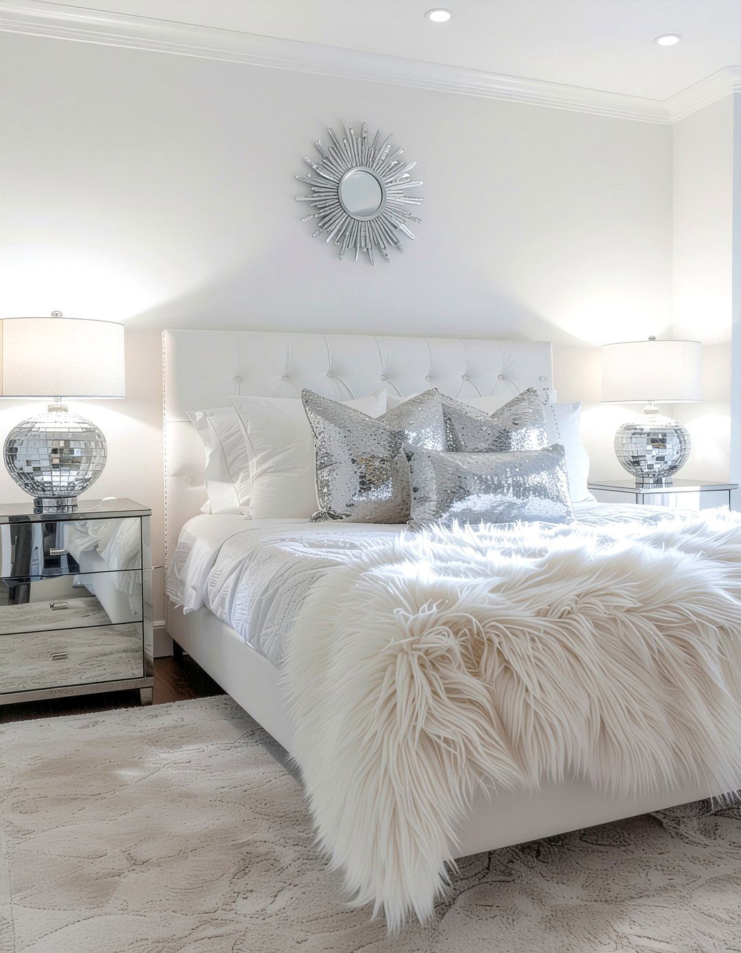 White faux fur bed - 30 upholstered bed ideas