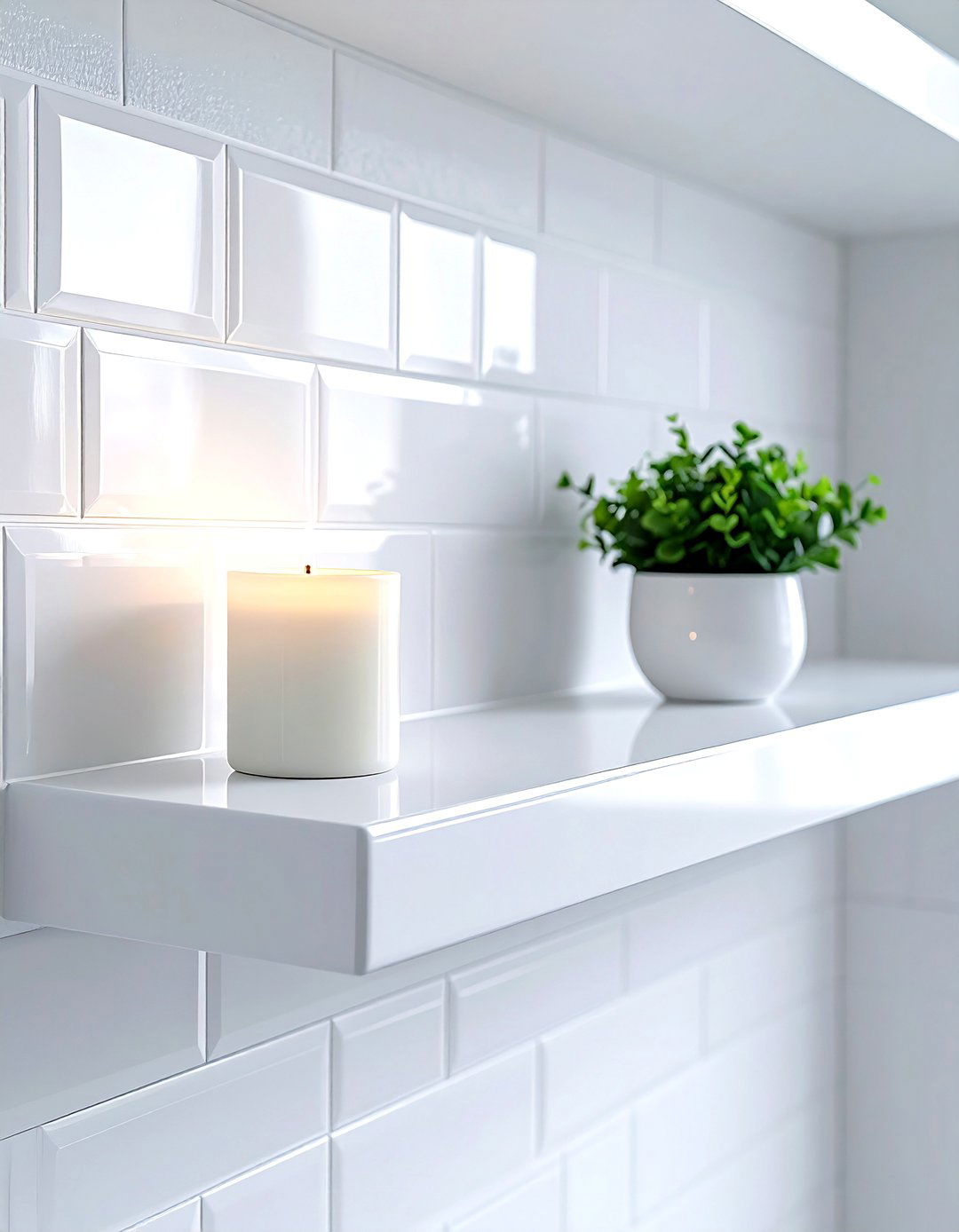 White floating shelf - 30 bathroom overhead storage ideas