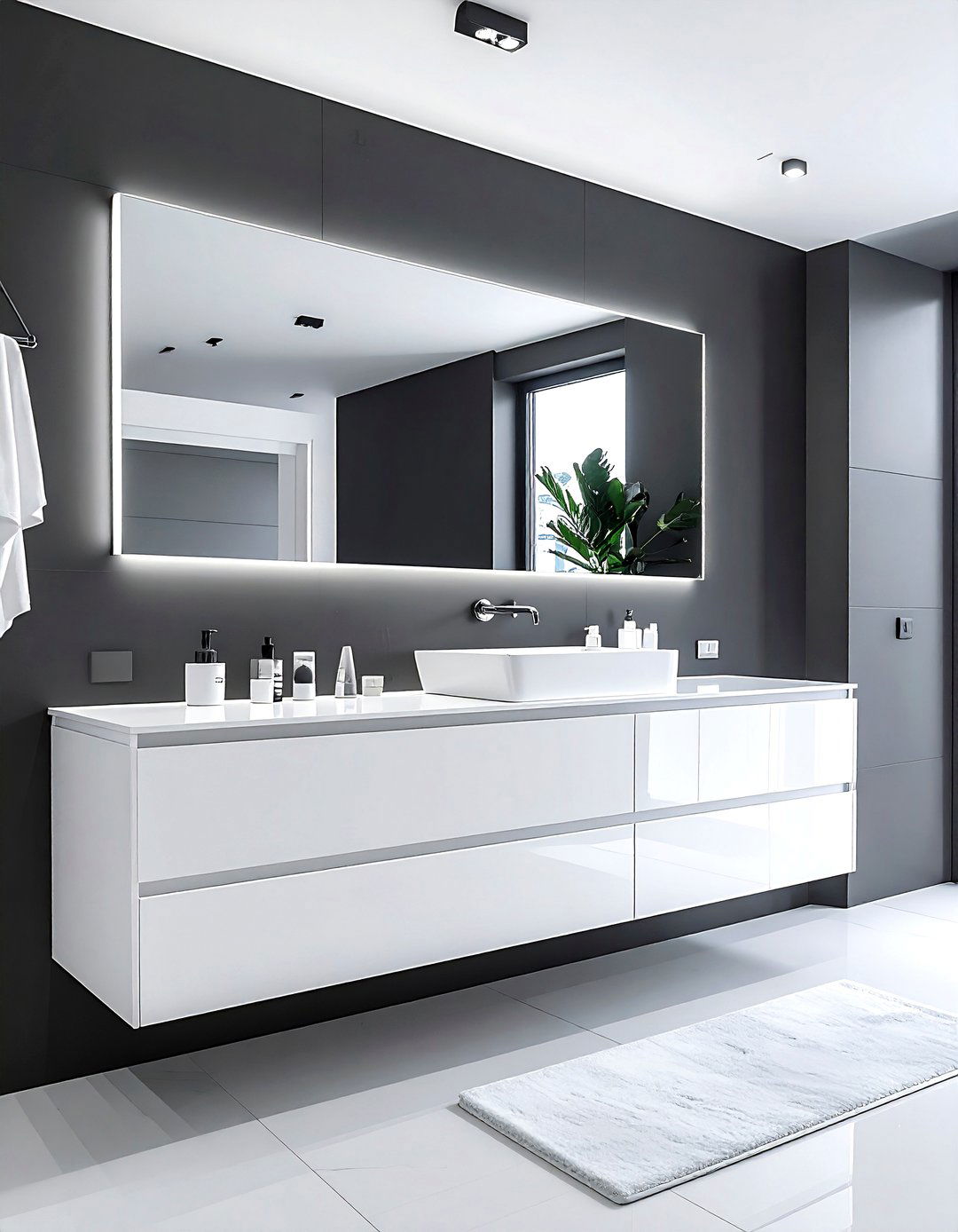 White floating vanity charcoal wall - 30 charcoal and white bathroom ideas
