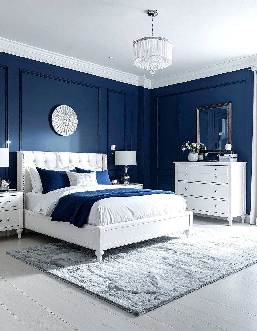 White furniture navy blue walls - 30 coastal navy bedroom ideas