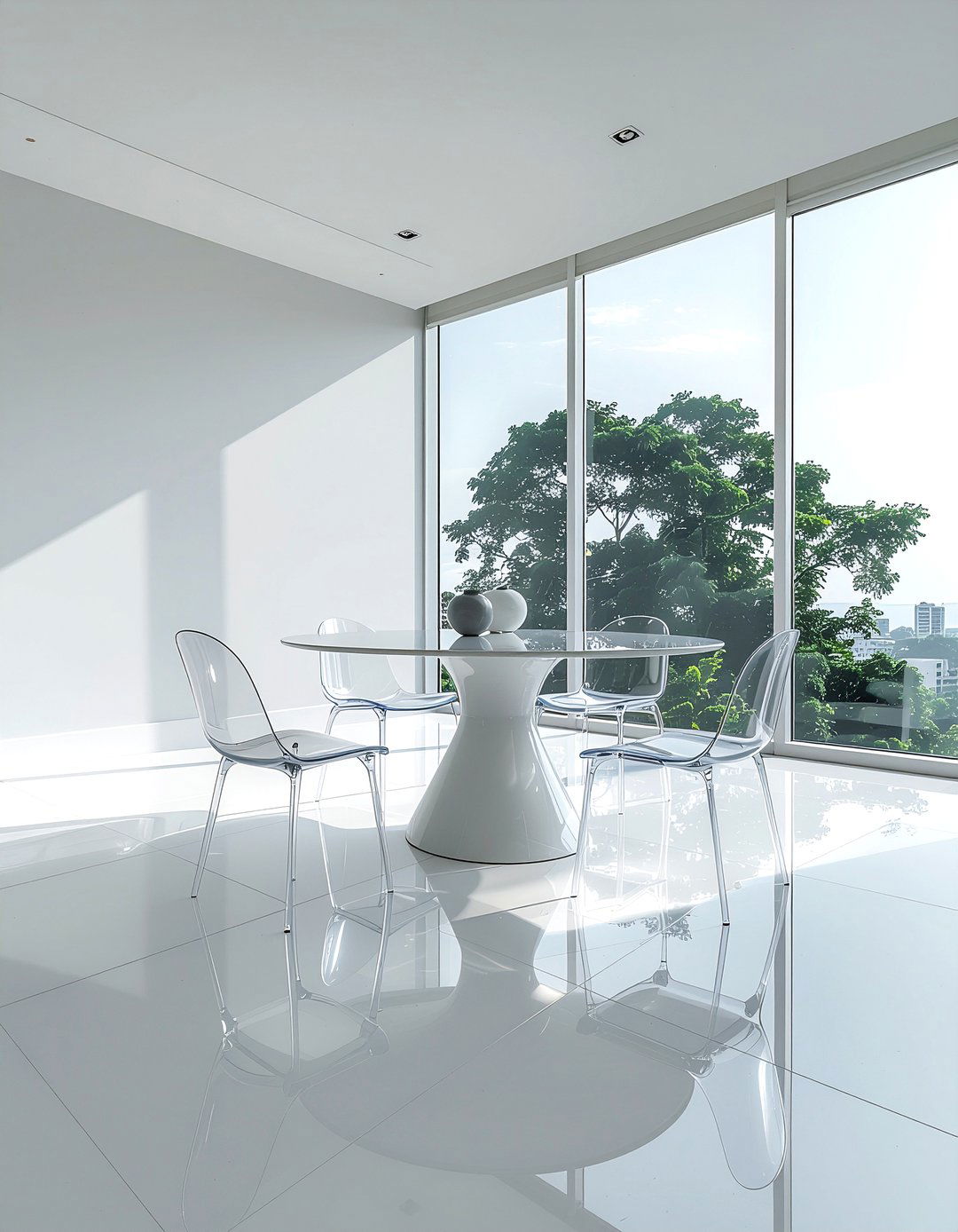 White gloss tile - 30 dining room tile floor ideas