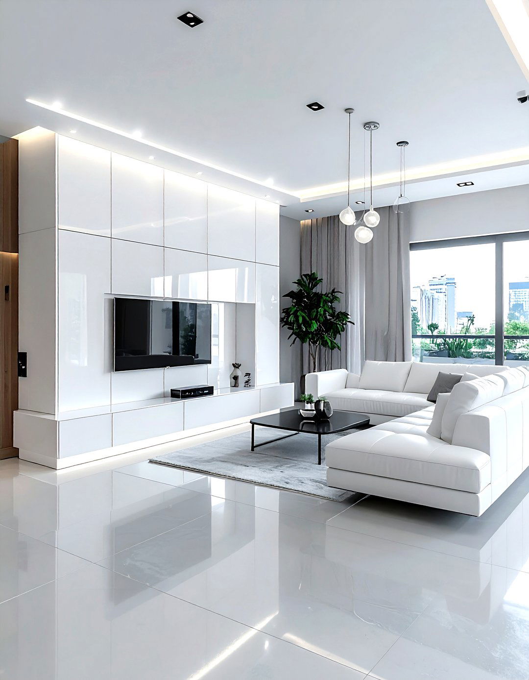 White gloss wall unit - 30 living room flat panel ideas