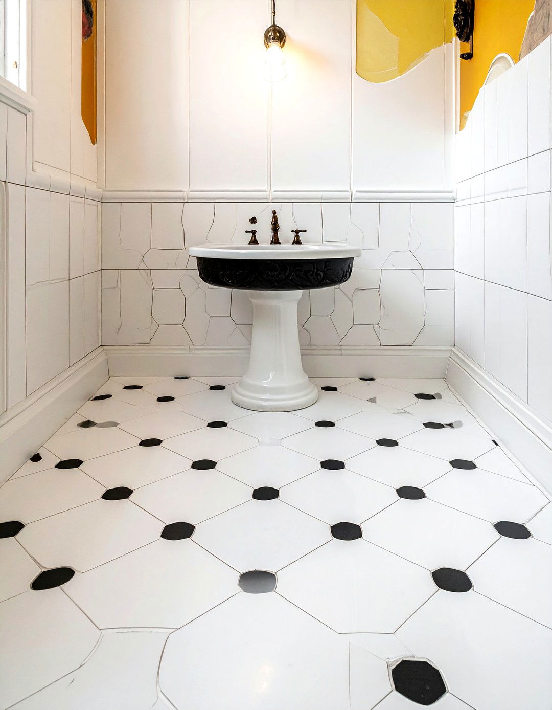 White hexagon tile flower pattern - 30 white hexagon tile bathroom ideas