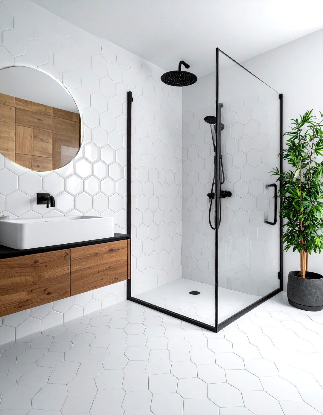 White hexagon tile shower - 30 small tile bathroom ideas