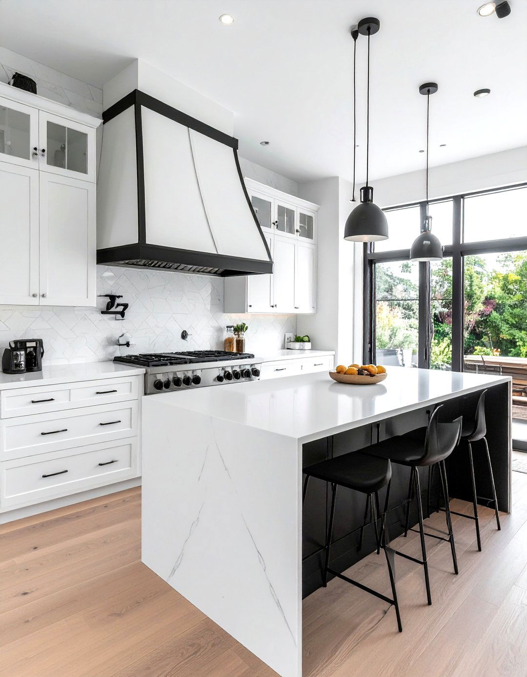 White hood black accents - 30 white hood kitchen ideas