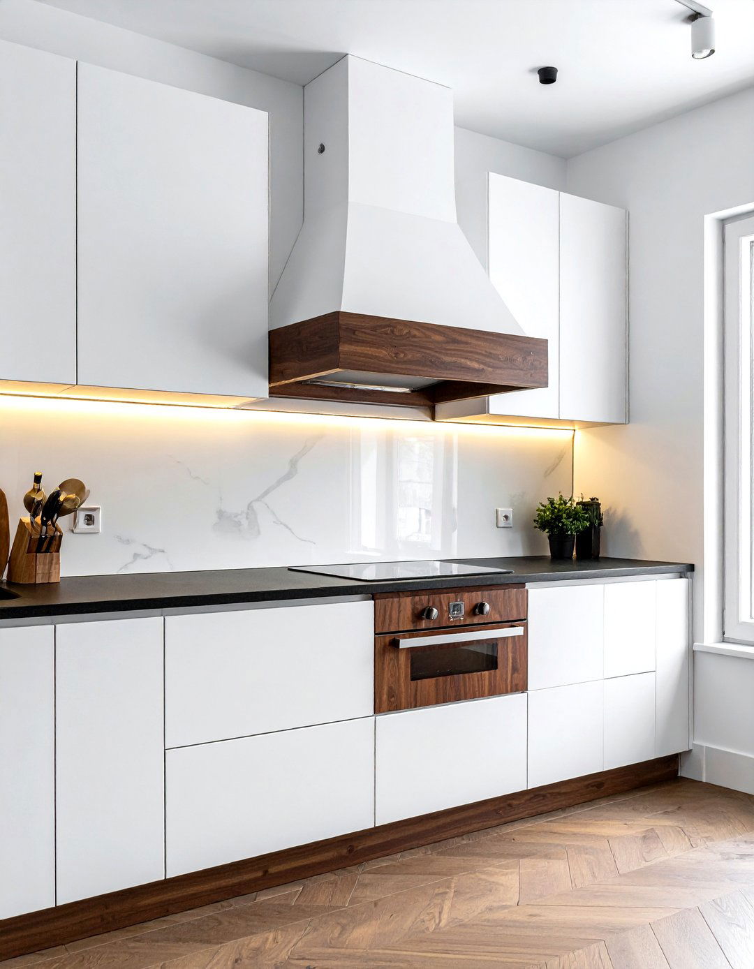 White hood dark wood trim - 30 white hood kitchen ideas