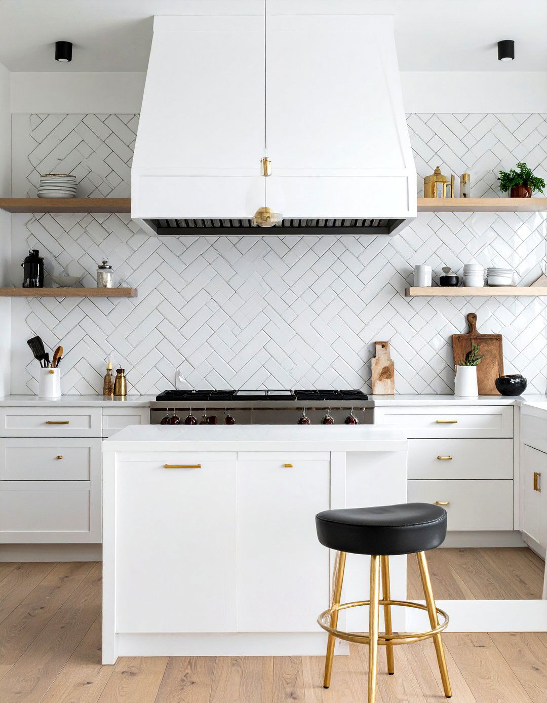 White hood herringbone tile - 30 white hood kitchen ideas
