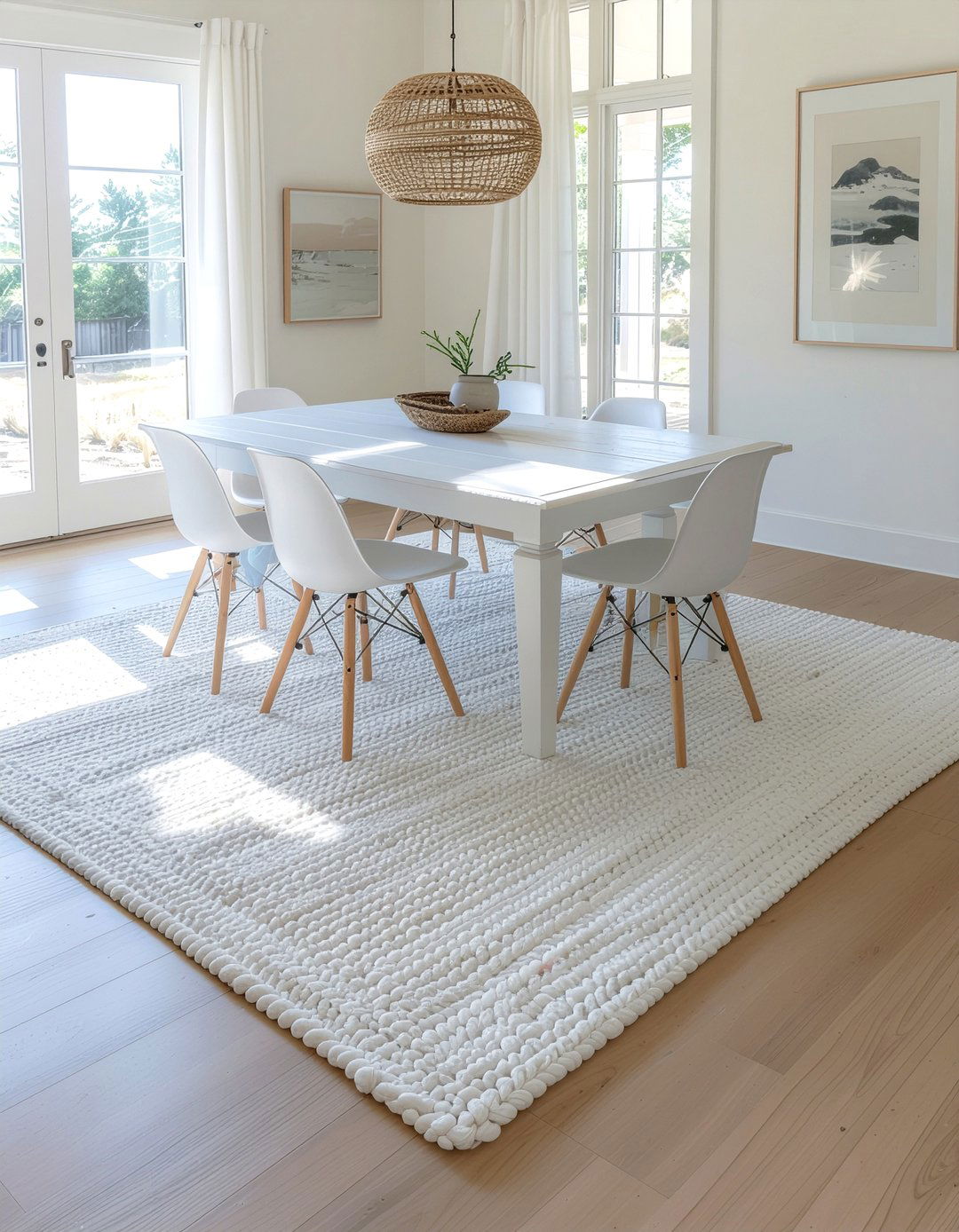White jute rug for bright dining room - 30 jute rug dining room ideas