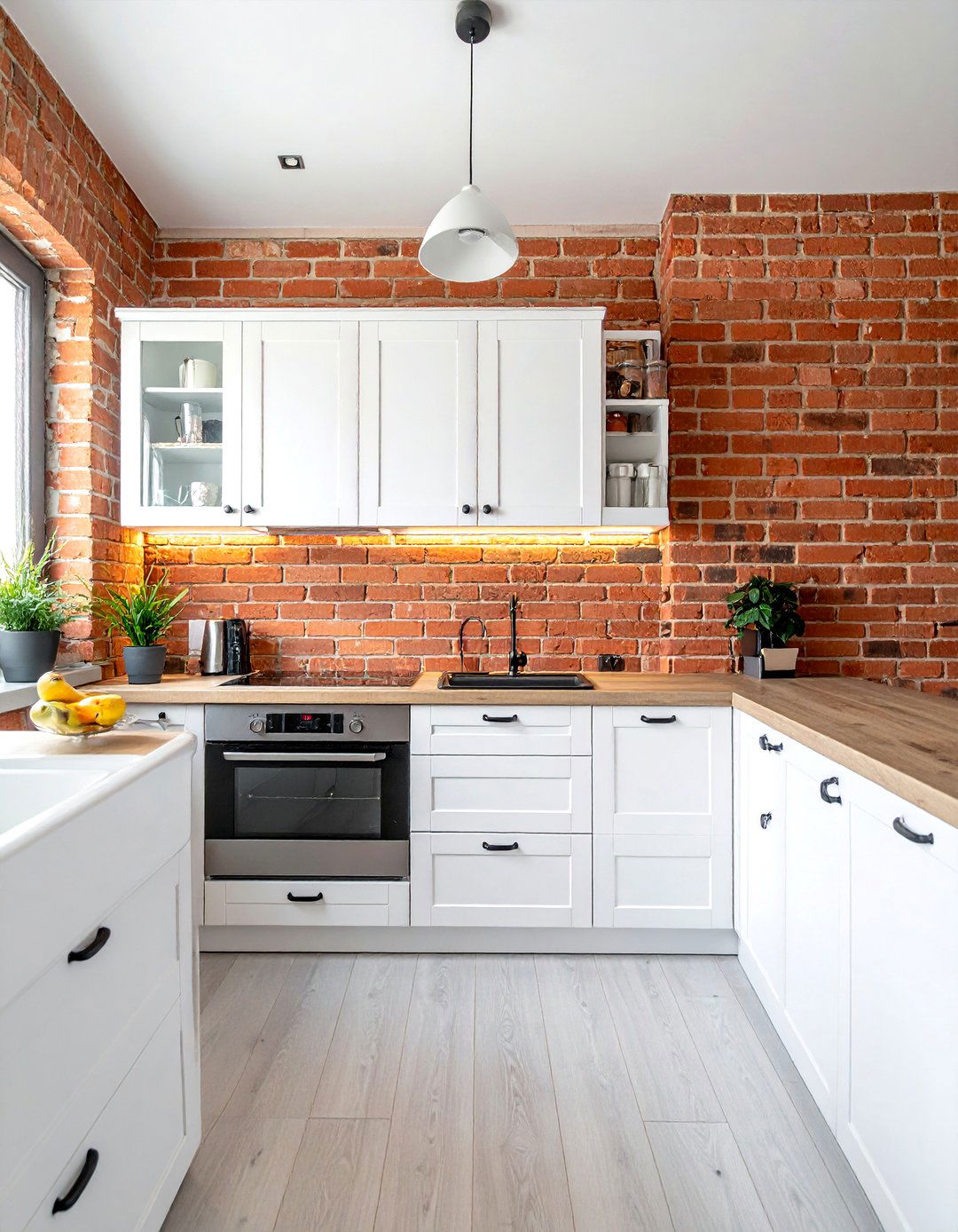 White kitchen brick wall - 30 white kitchen cabinet ideas