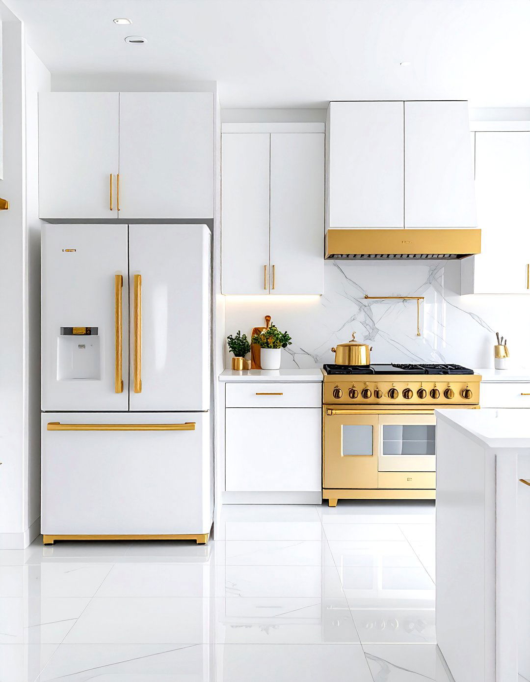 White kitchen gold appliances - 30 gold and white kitchen ideas