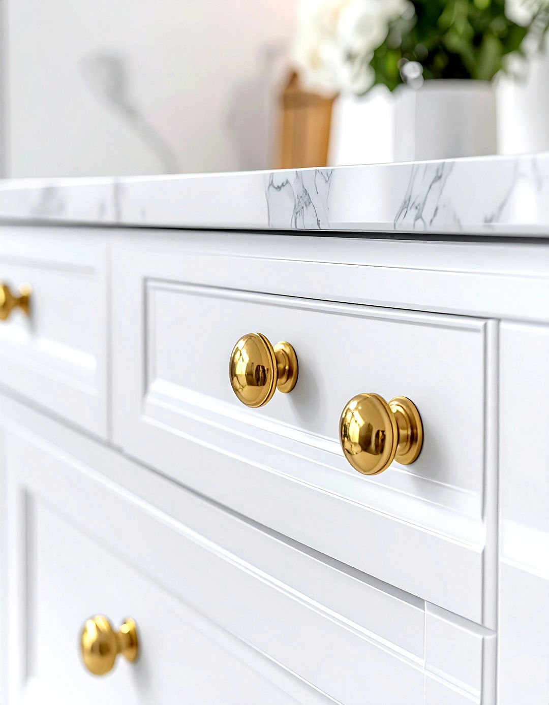 White kitchen gold cabinet knobs - 30 gold and white kitchen ideas