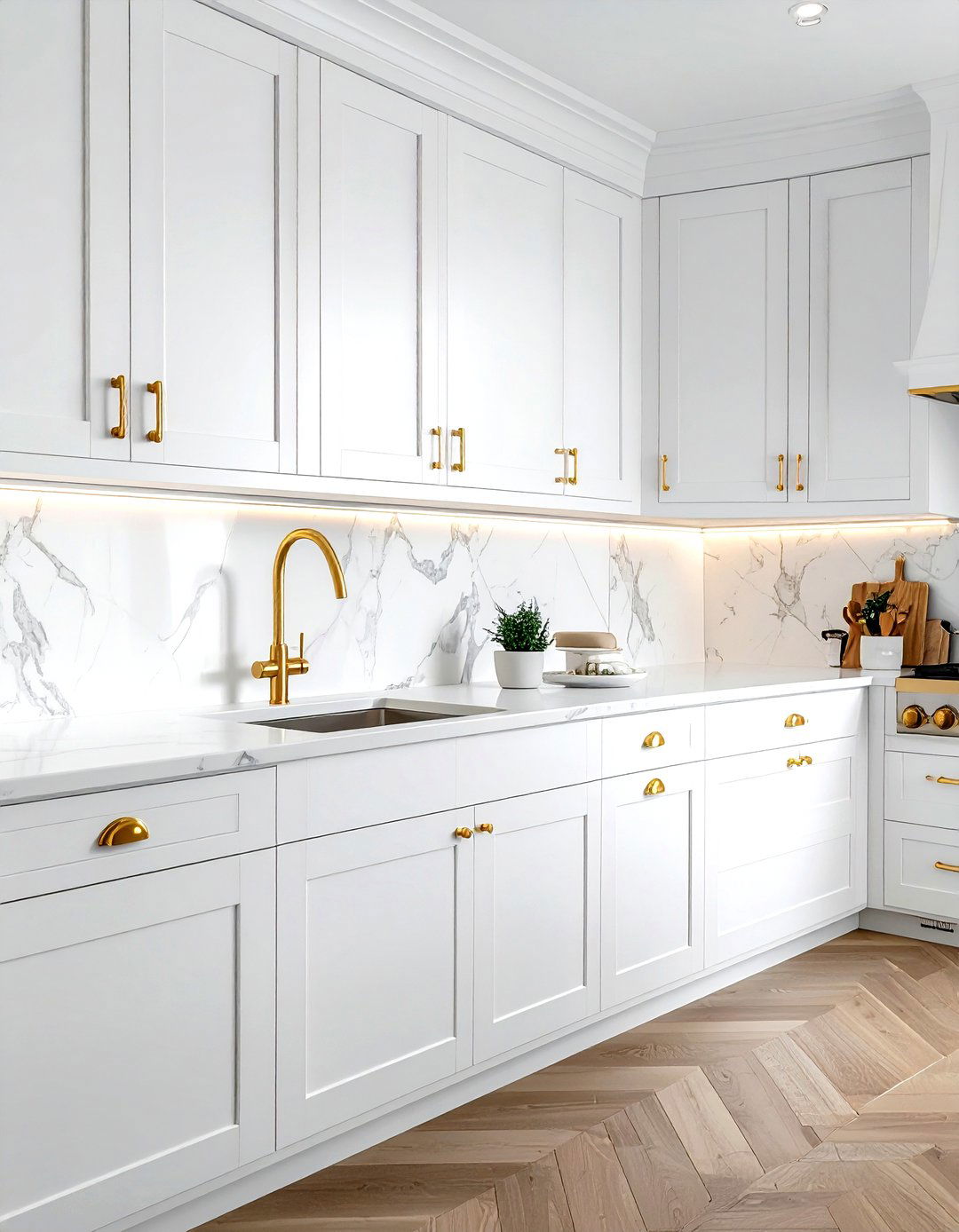 White kitchen gold hardware - 30 gold and white kitchen ideas