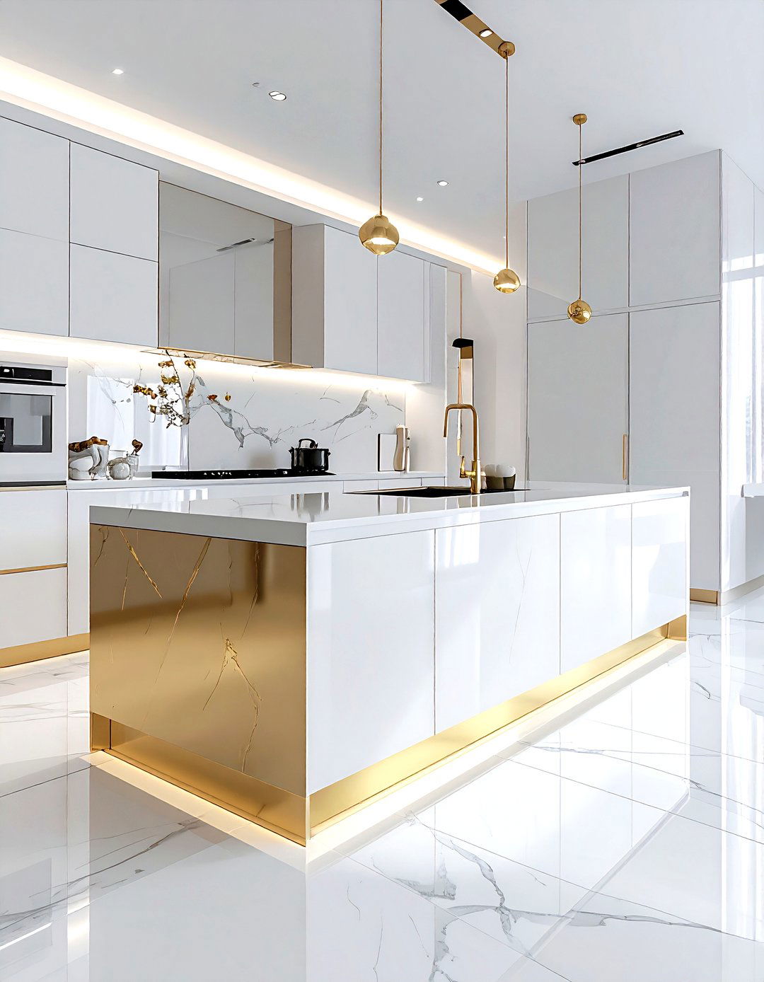 White kitchen gold kick plate - 30 gold and white kitchen ideas