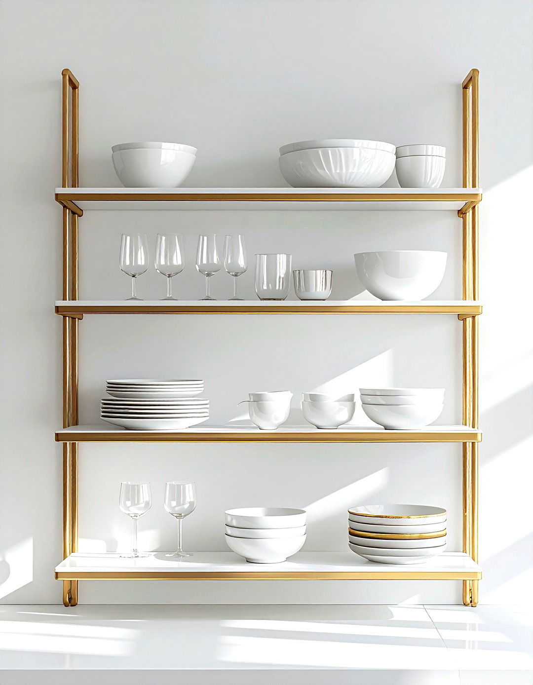 White kitchen gold open shelving - 30 gold and white kitchen ideas