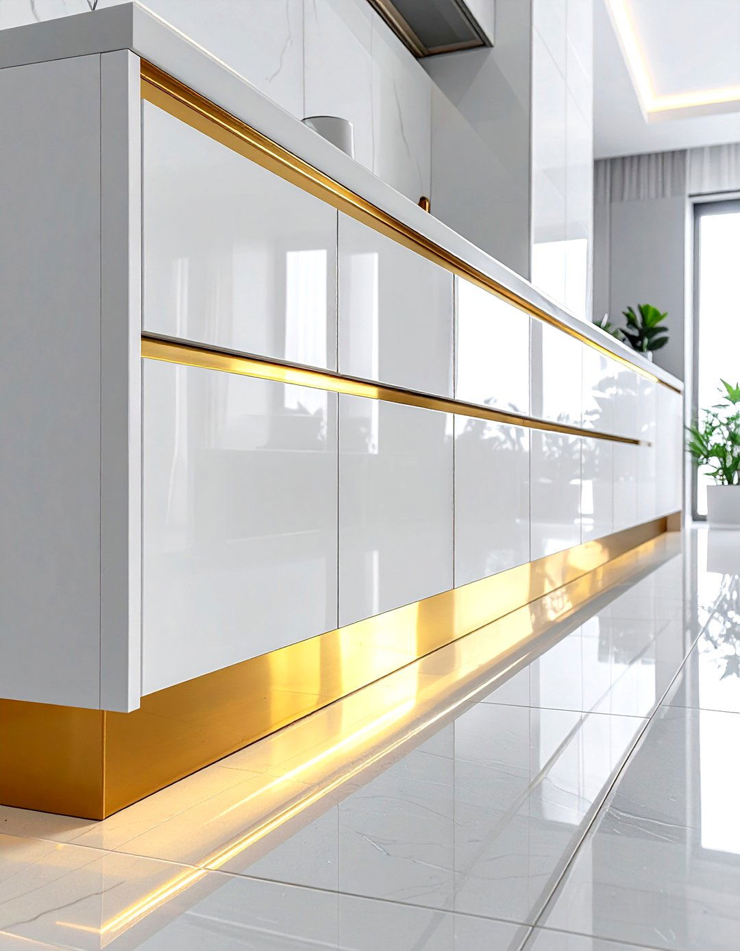 White kitchen gold toe kick - 30 gold and white kitchen ideas