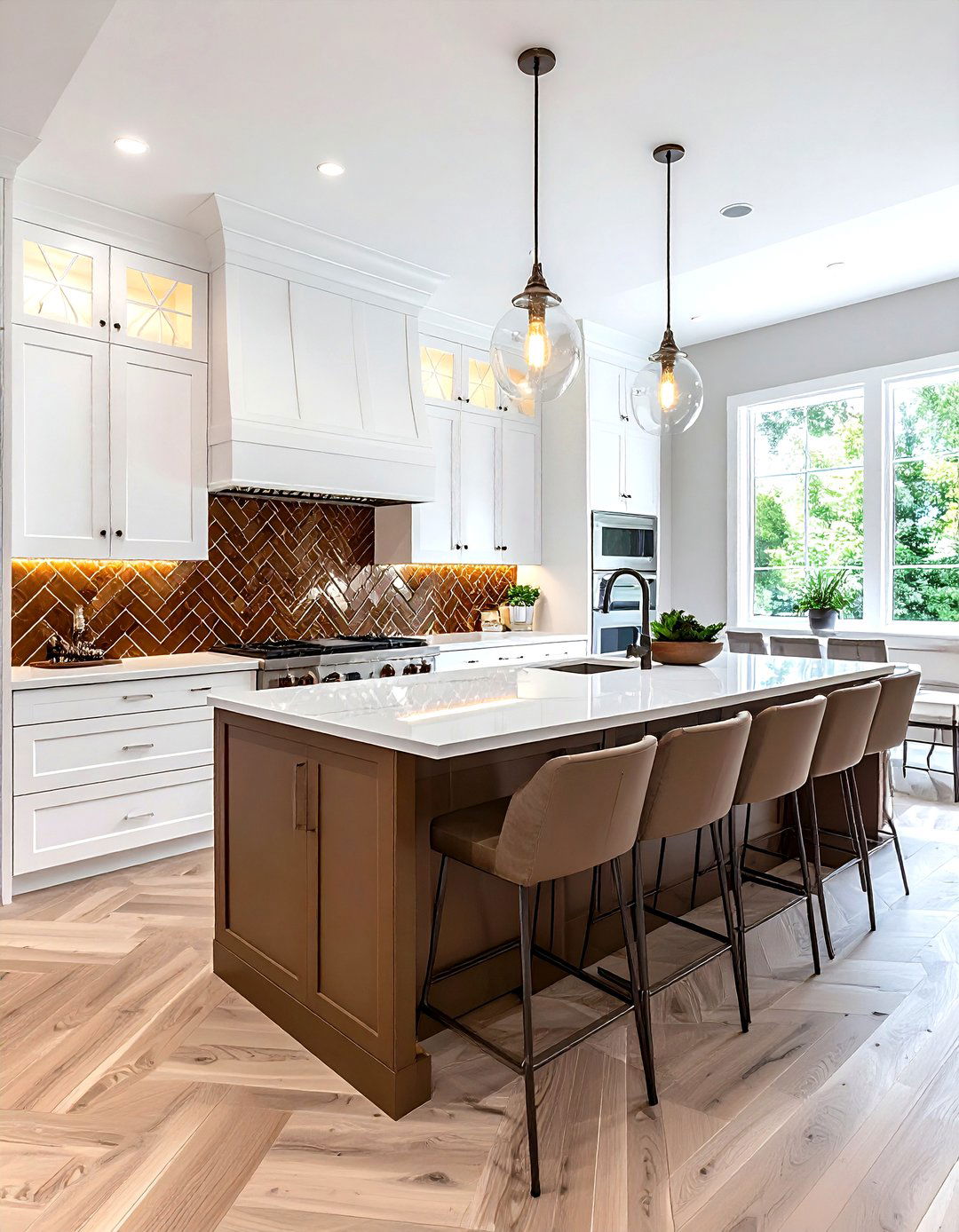 White kitchen with brown tile backsplash - 30 brown and white kitchen ideas