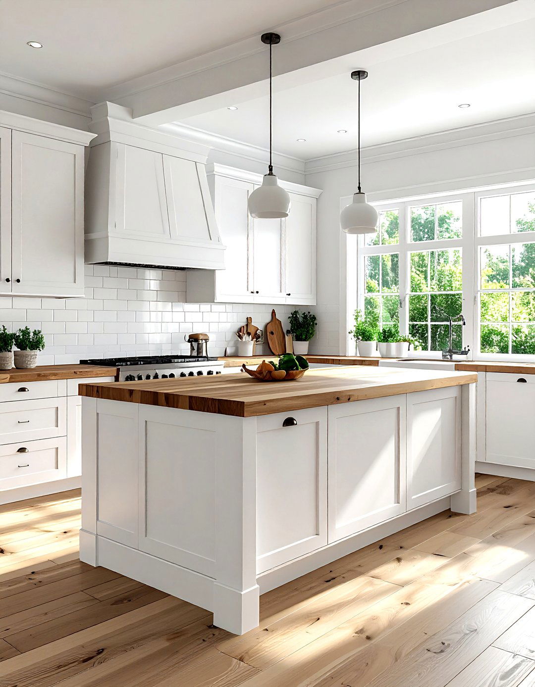 White kitchen with butcher block countertops - 30 brown and white kitchen ideas