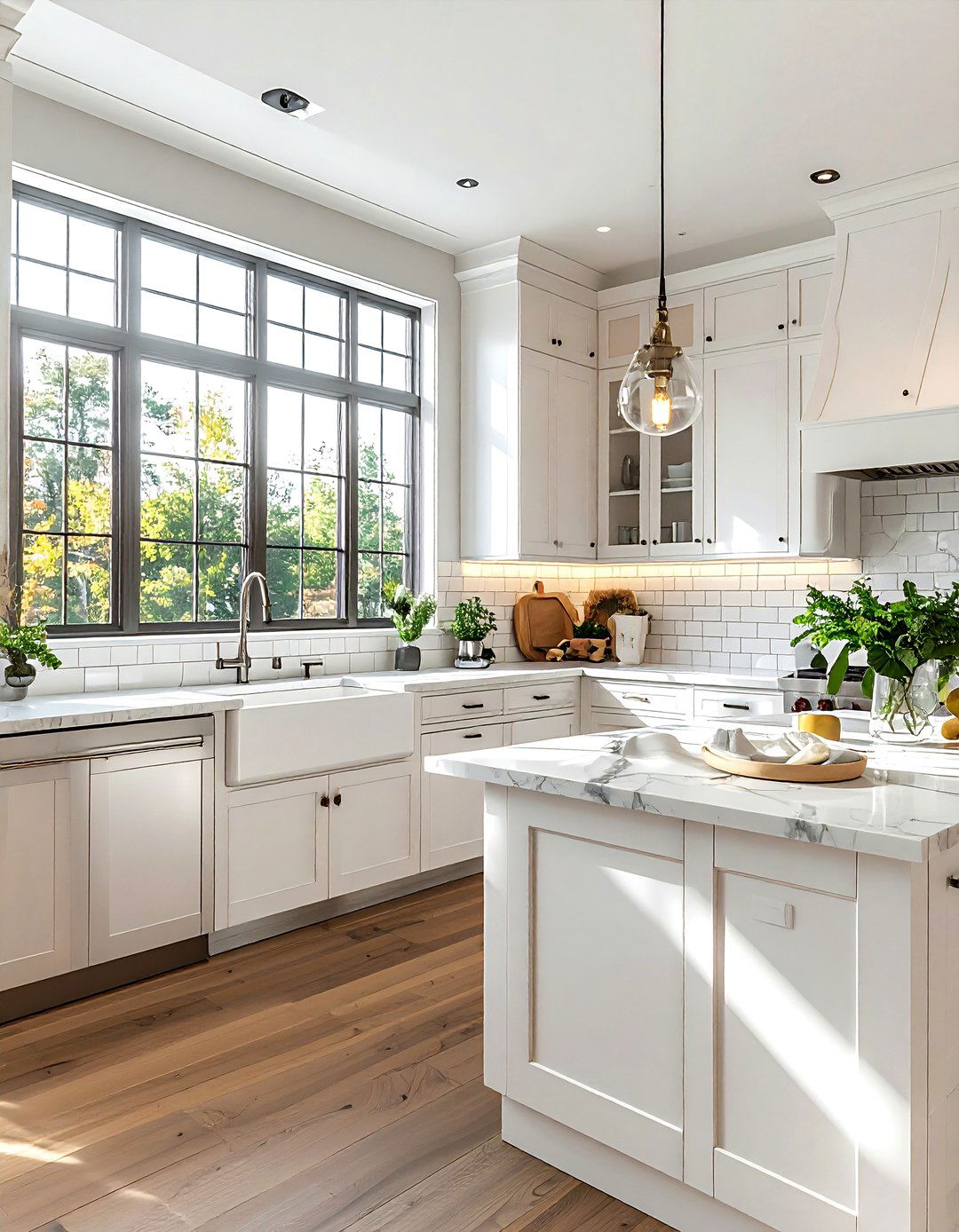 White kitchen with large windows - 30 natural light kitchen ideas
