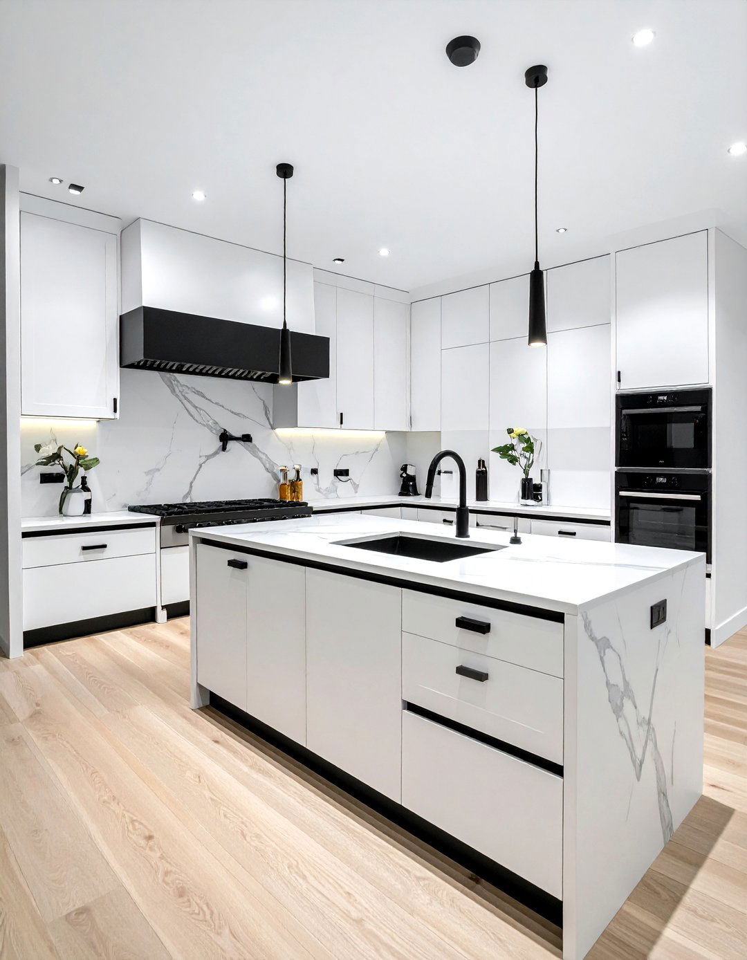 White kitchen with matte black hardware - 30 warm white kitchen ideas