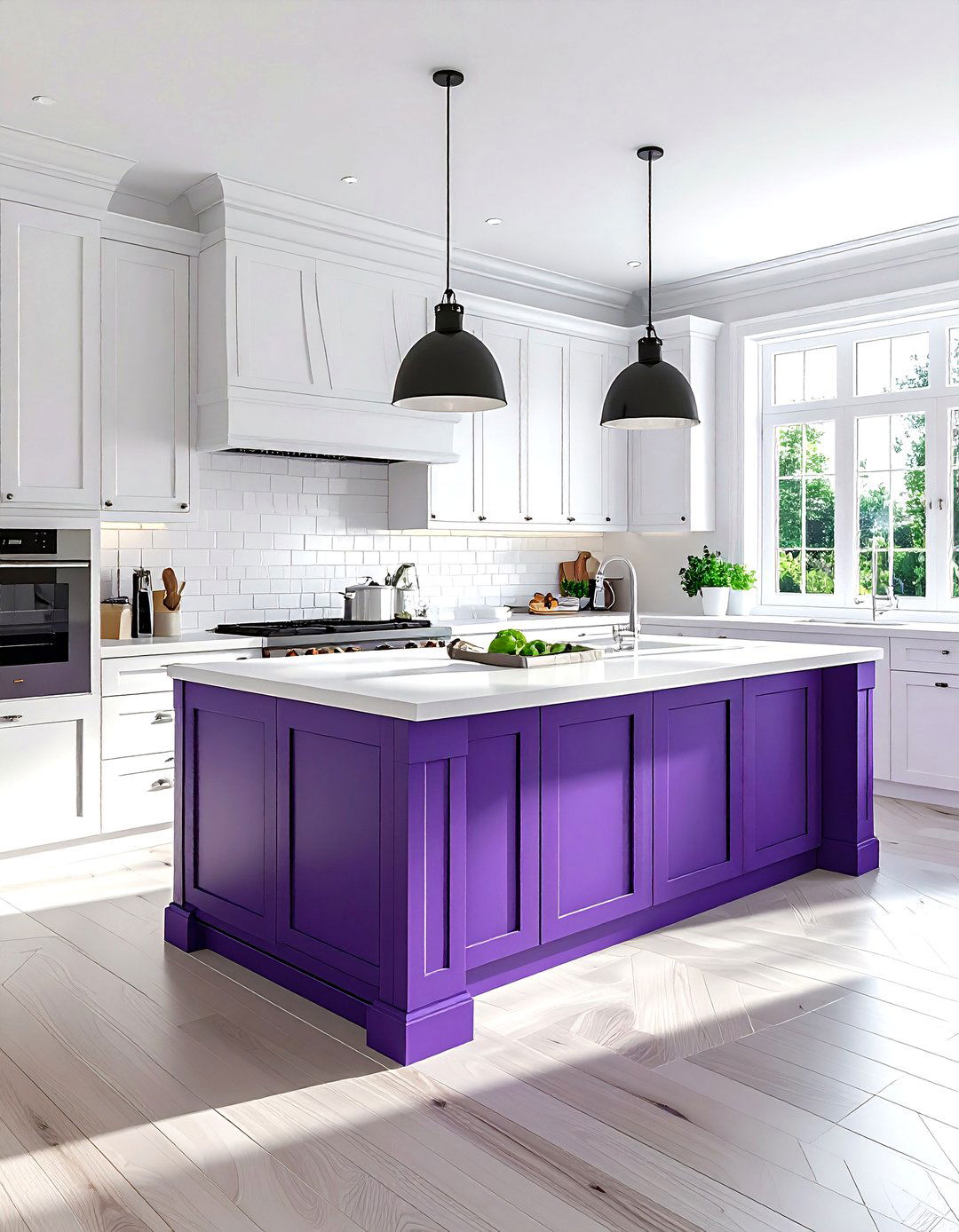 White kitchen with purple island - 30 purple and white kitchen ideas