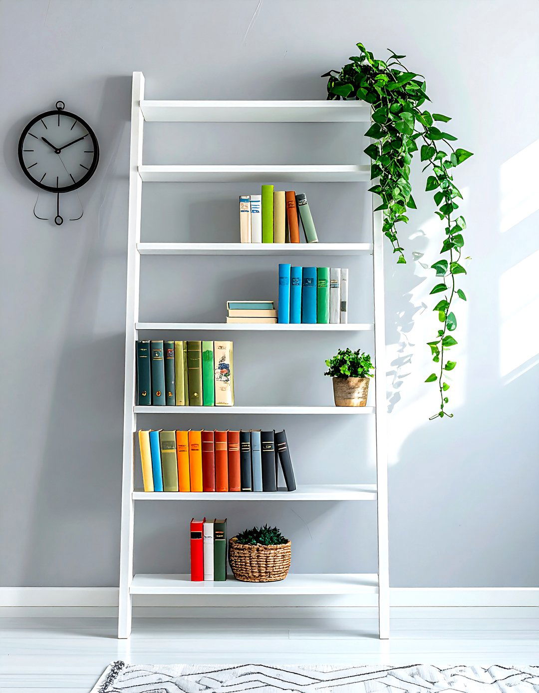 White ladder shelf - 30 living room ladder shelf ideas