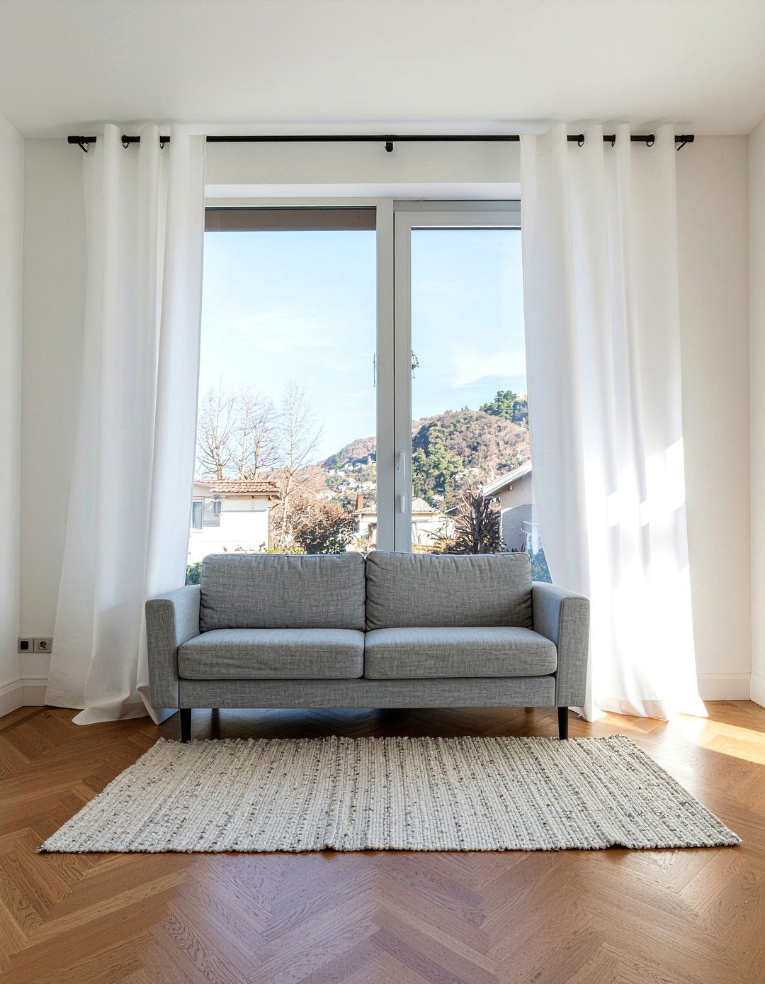 White linen curtains - 30 warm gray living room ideas
