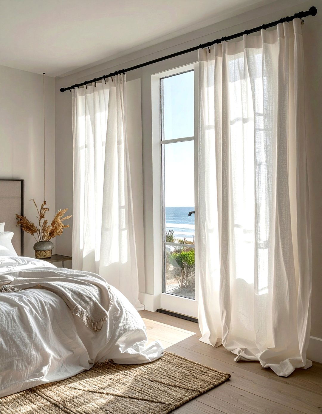 White linen curtains - 30 coastal grandmother decor ideas
