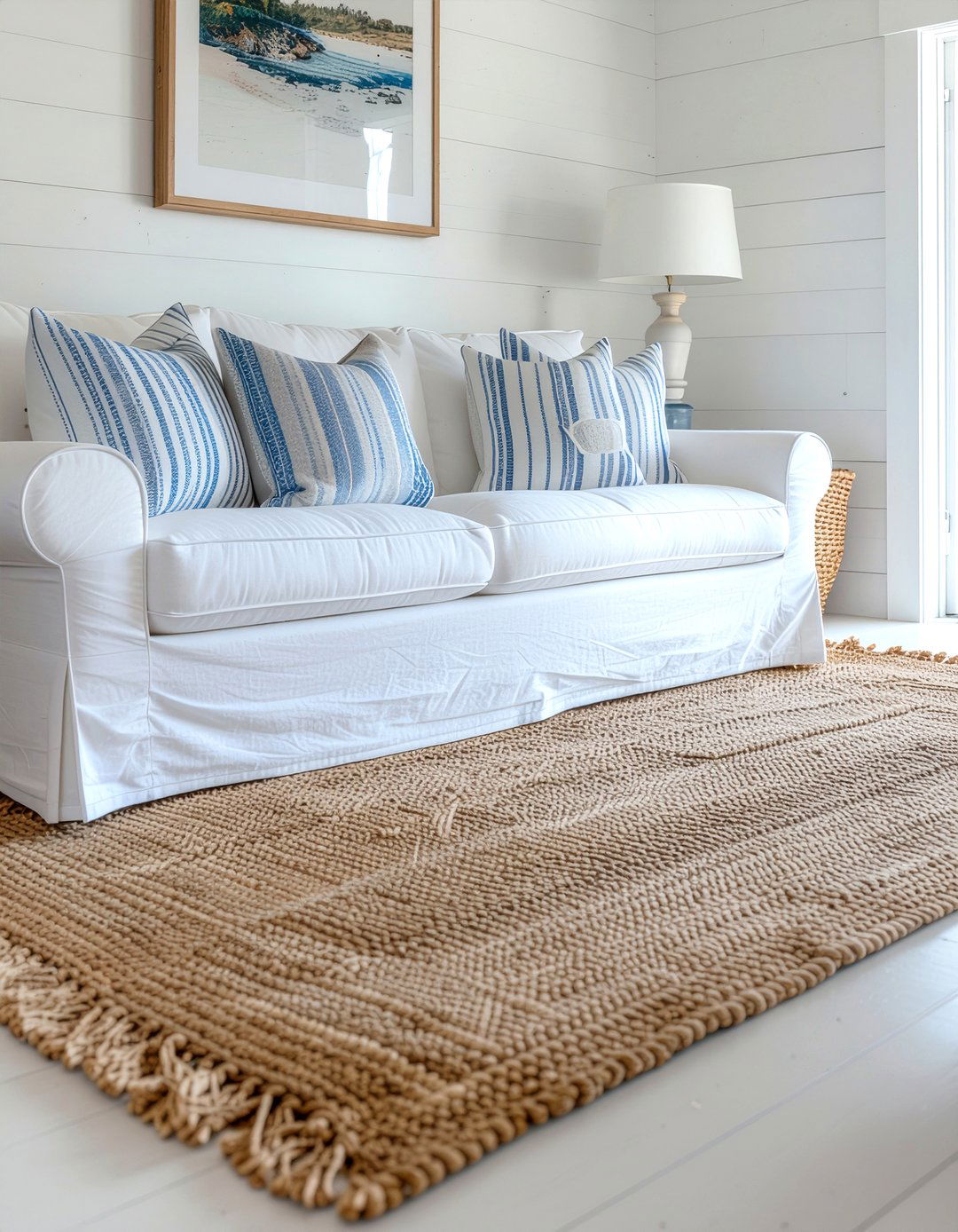 White linen sofa - 30 fabric sofa living room ideas