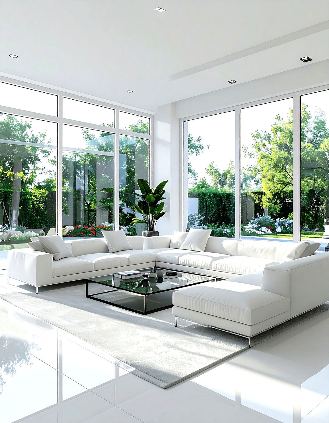 White living room glass walls - 30 minimalist white living room ideas