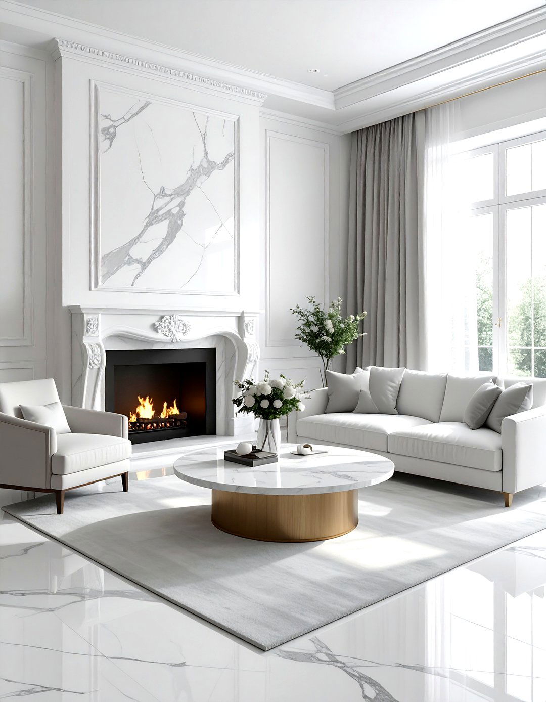 White living room marble accents - 30 minimalist white living room ideas