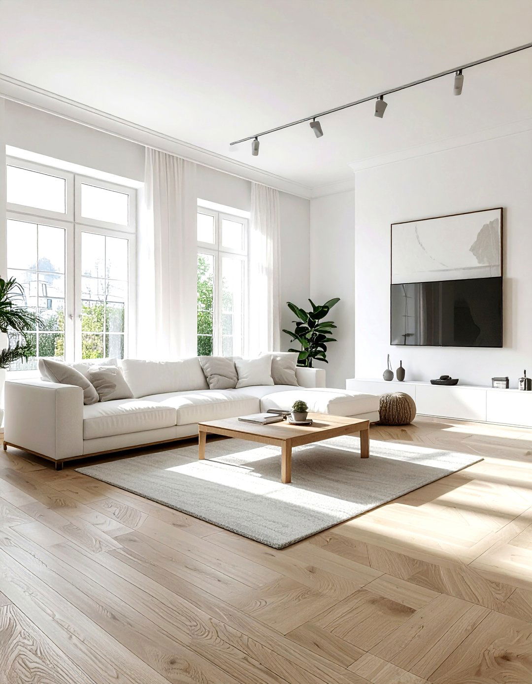 White living room wood floors - 30 minimalist white living room ideas