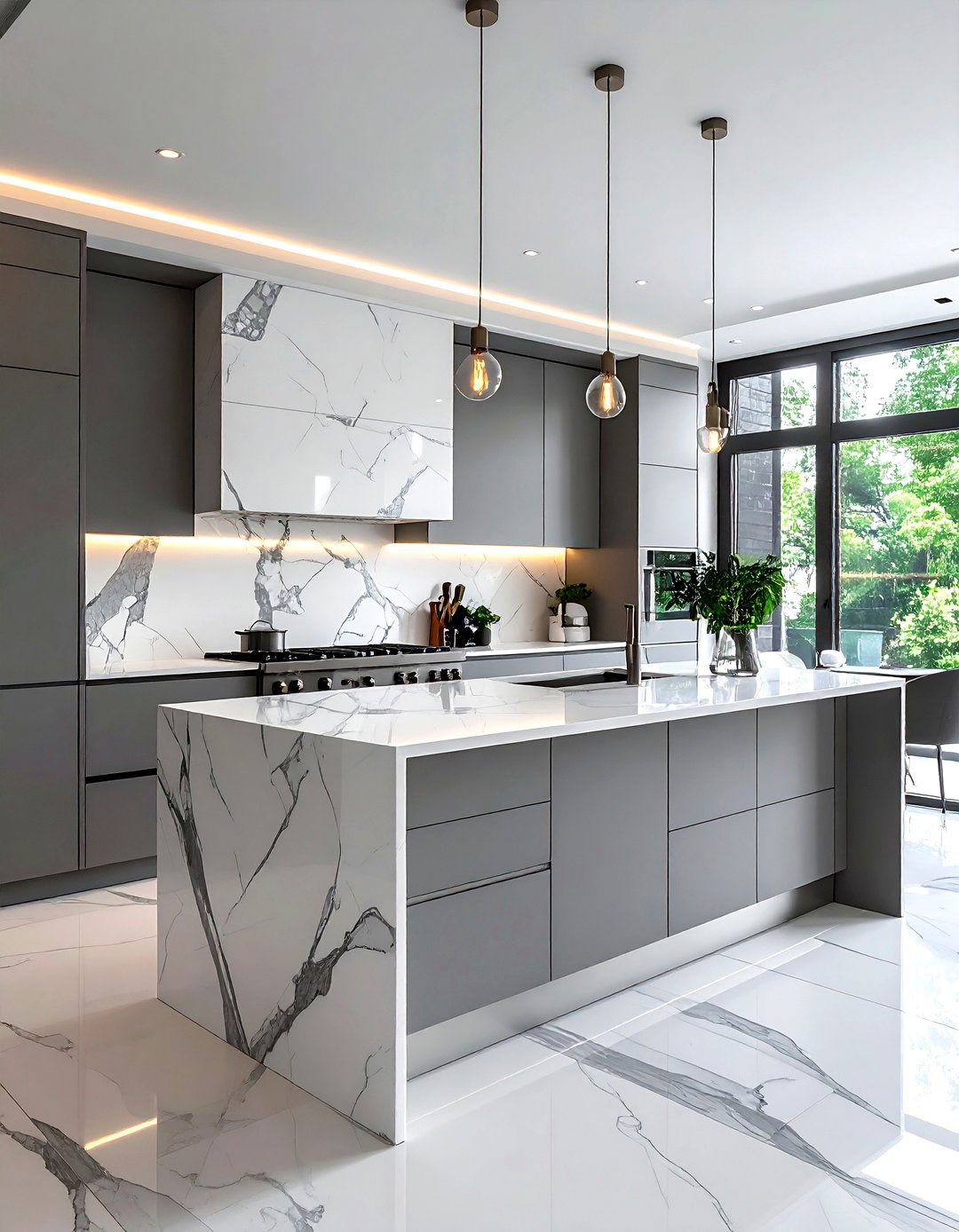 White marble backsplash gray kitchen - 30 gray and white kitchen ideas