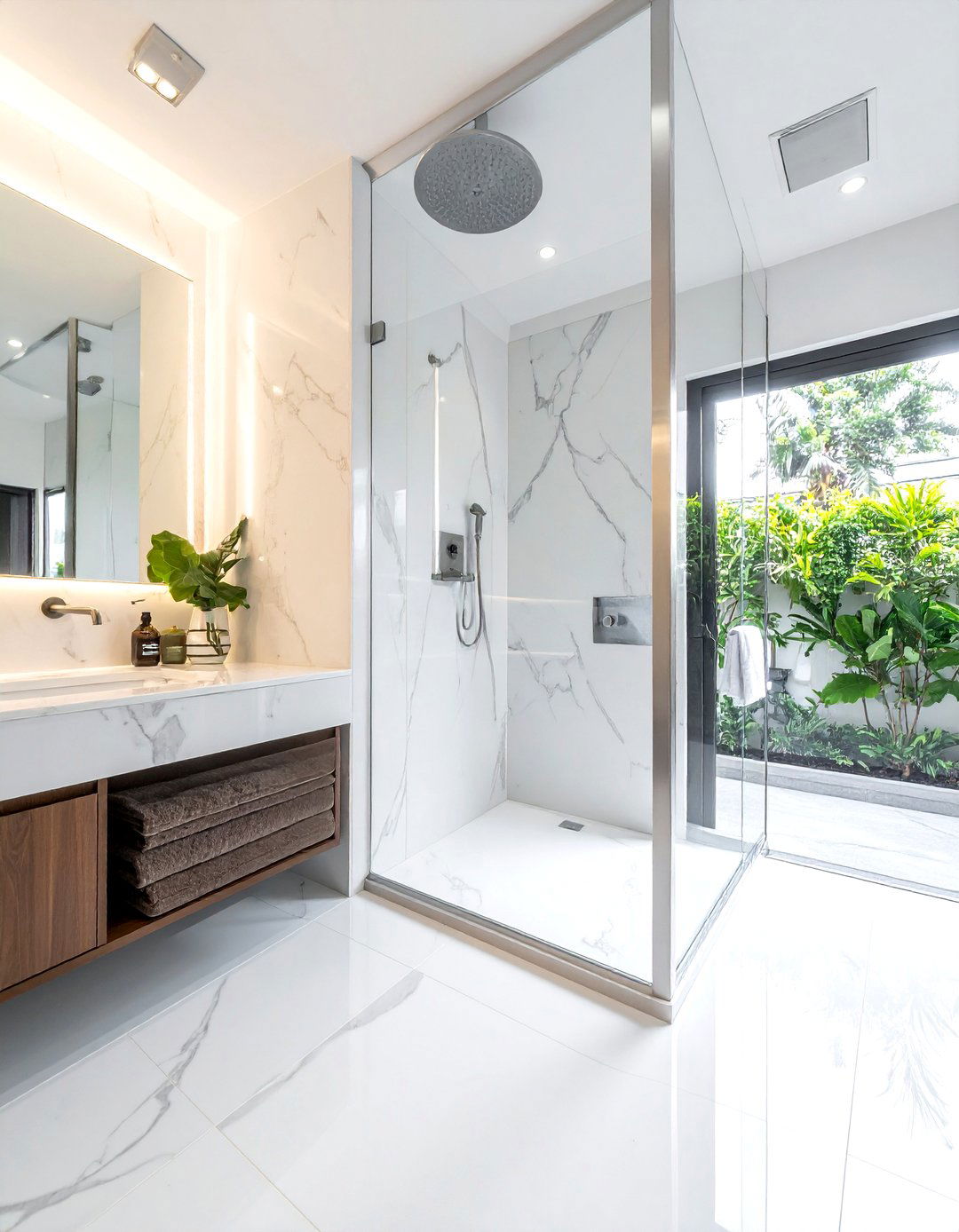 White marble bathroom - 30 brushed nickel bathroom ideas