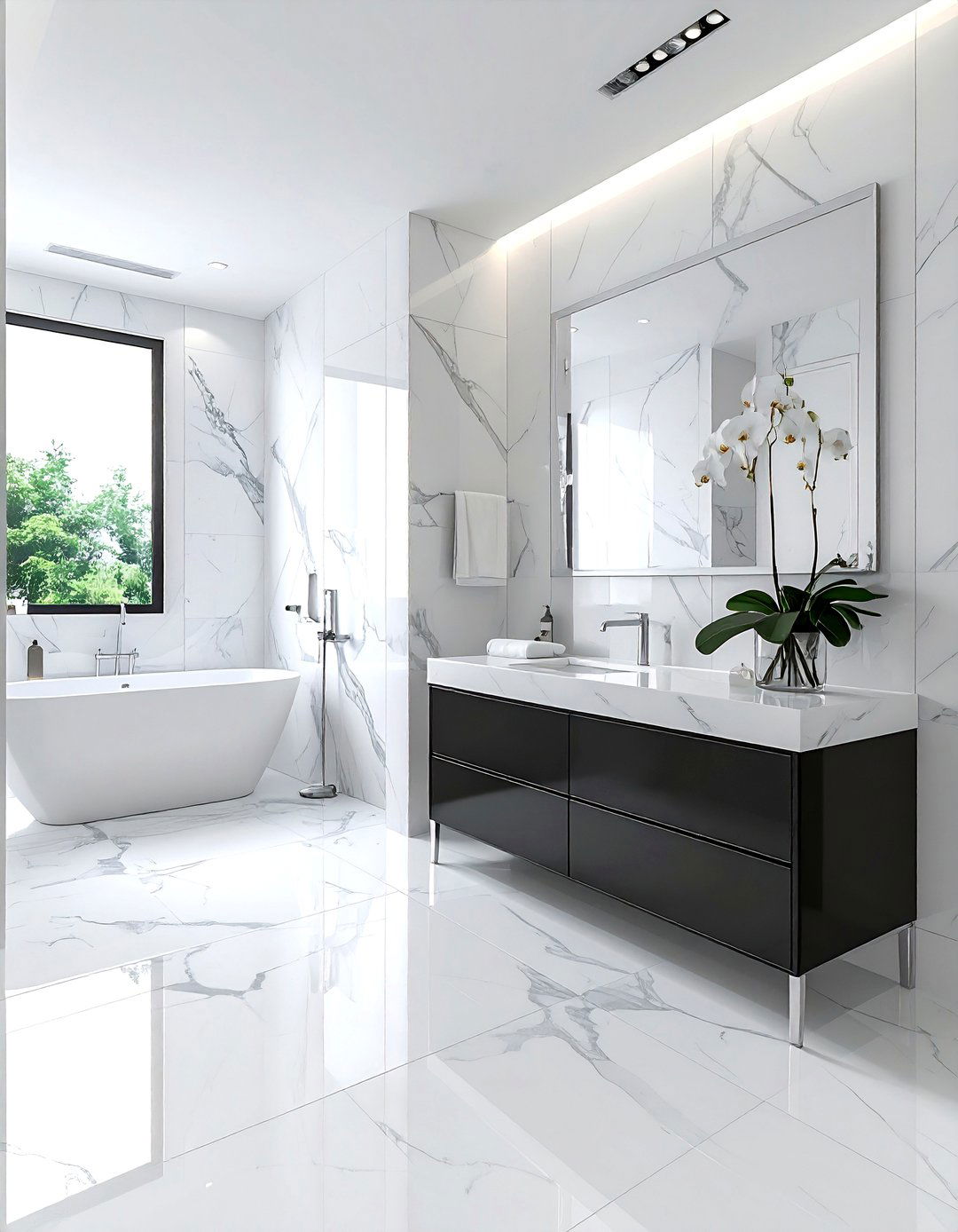 White marble bathroom - 30 charcoal and white bathroom ideas