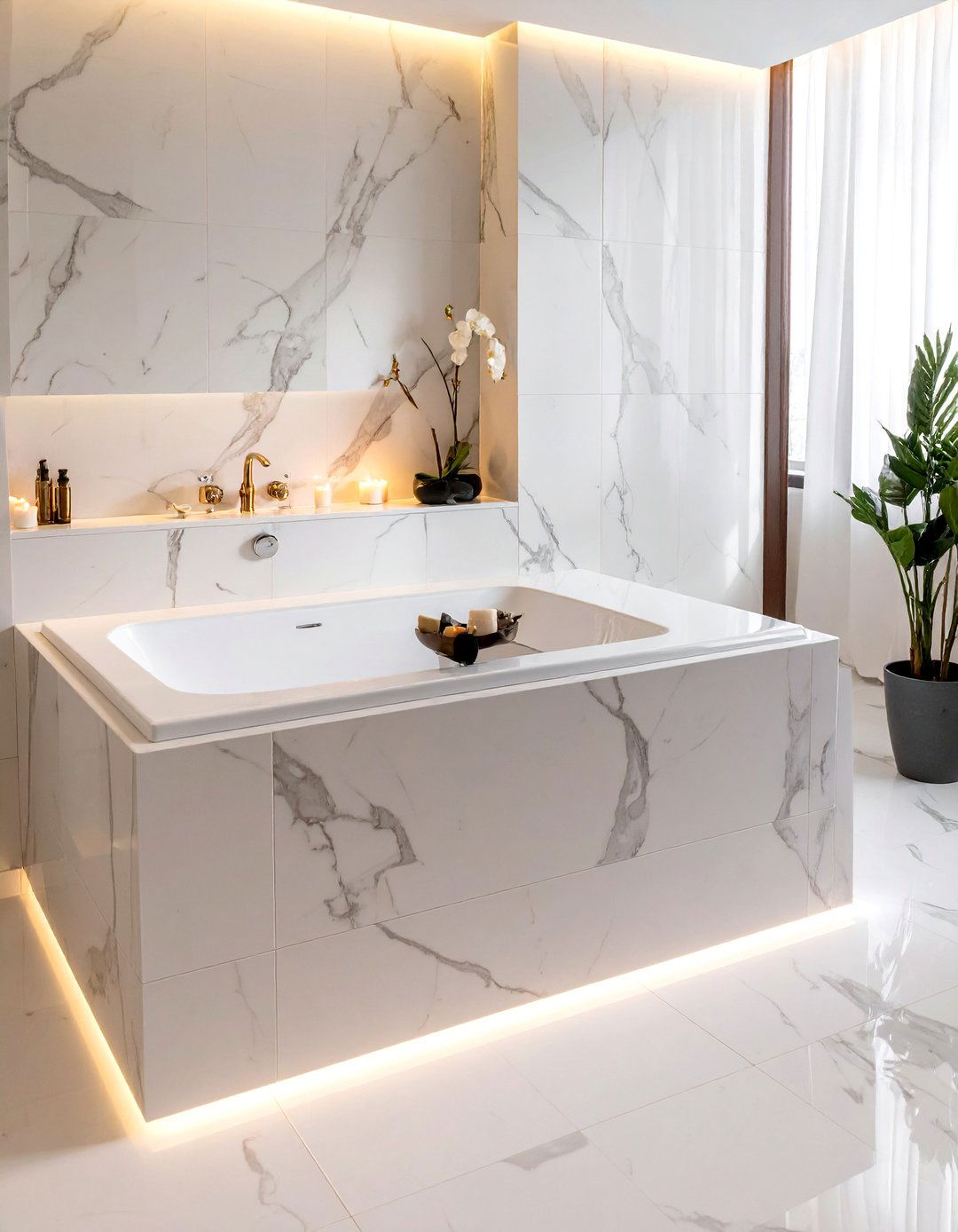 White marble bathtub surround - 30 white marble bathroom ideas